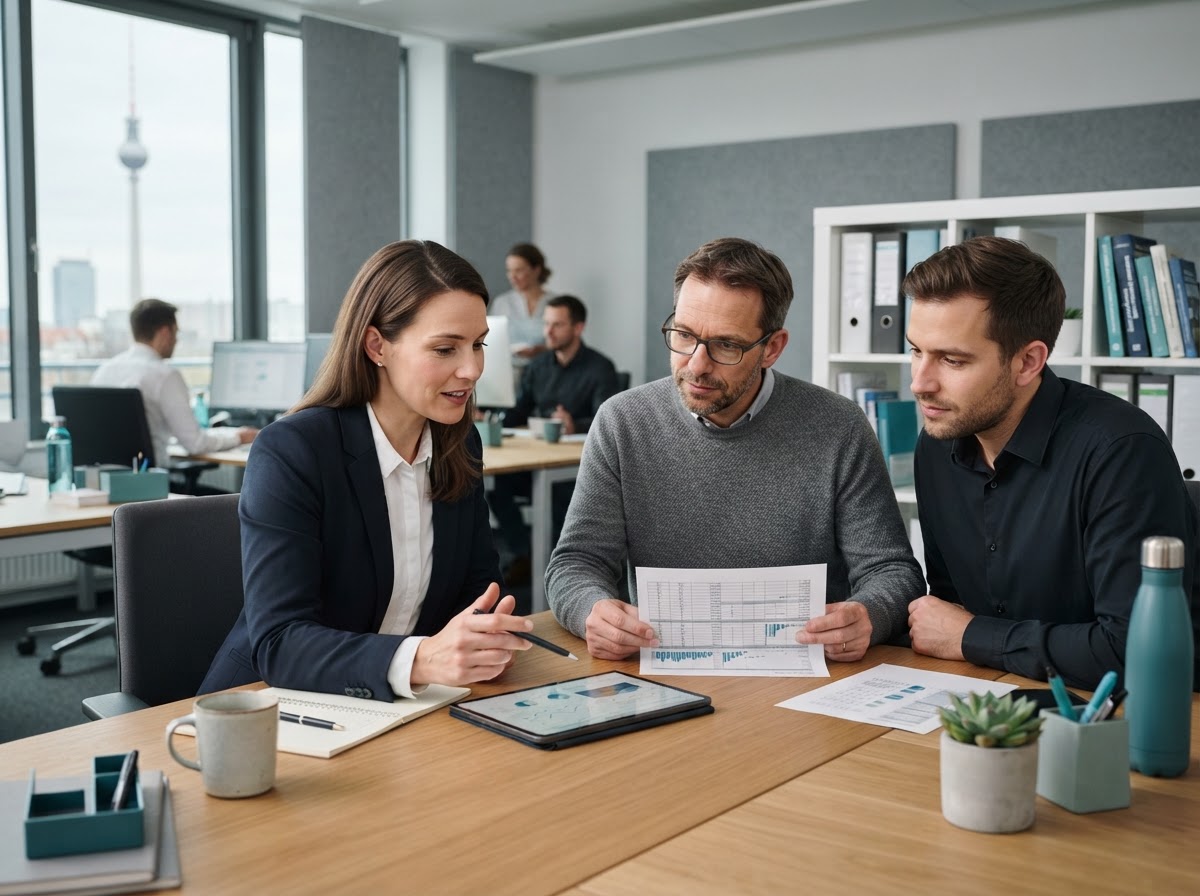 Helder Invion team reviewing predictive financial models on screen